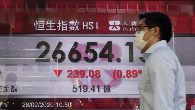 Ein Mann geht an einer Anzeigentafel der Hongkonger Börse vorbei. Wegen des Coronavirus rutschen auch Asiatische Aktien ab. Ein Mann geht an einer Anzeigentafel der Hongkonger Börse vorbei. Wegen des Coronavirus rutschen auch Asiatische Aktien ab.