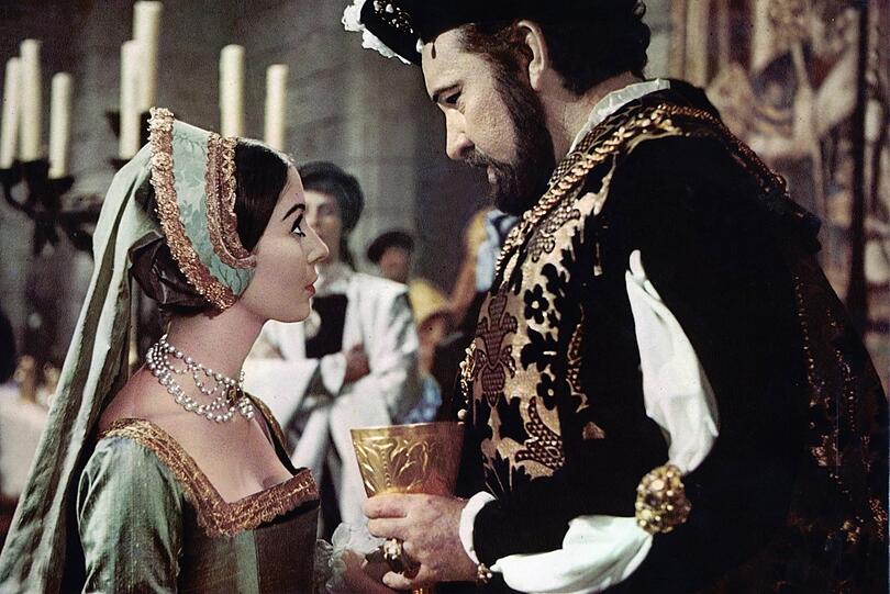 Anne Boleyn ( Genevieve Bujold, und König Heinrich VIII. (Richard Burton) in Königin für tausend Tage von Charles Jarrot 1969.