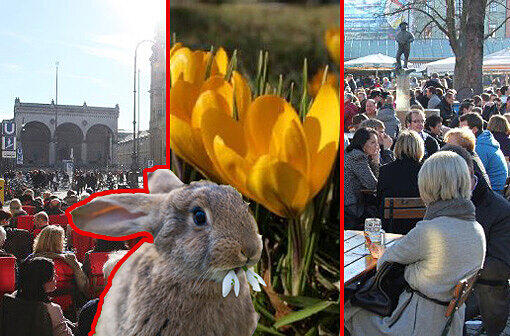 Ein Bierchen in der Sonne genießen: Lang genug musste darauf verzichtet werden. Jetzt ist der Frühling in München eingezogen. Krokusse und Tulpen blühen und auch der Osterhase hat sich schon blicken lassen. Die Münchner freut's, bevölkern bereits die Straßencafés und die Biergärten.