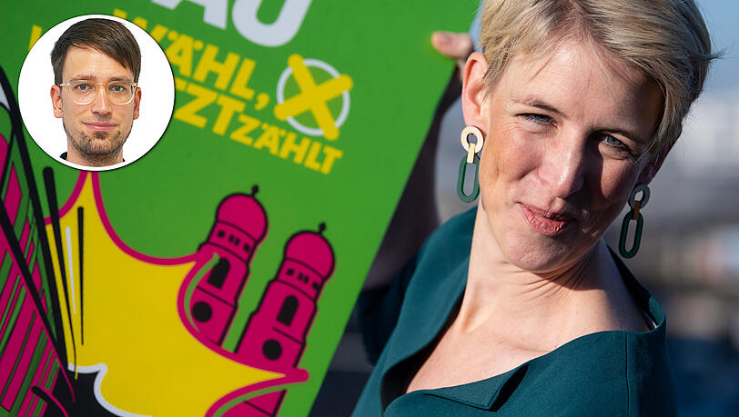 Katrin Habenschaden (Bündnis90/Die Grünen), Oberbürgermeisterkandidatin für die Kommunalwahl 2020, präsentiert ein Wahlplakat der Grünen für die Kommunalwahl 2020. Katrin Habenschaden (Bündnis90/Die Grünen), Oberbürgermeisterkandidatin für die Kommunalwahl 2020, präsentiert ein Wahlplakat der Grünen für die Kommunalwahl 2020.