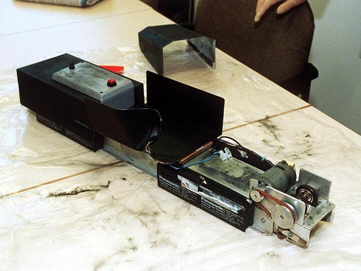 Die selbst gebastelte Lore, mit der 1994 in Berlin die Geldübergabe an den Kaufhauserpresser "Dagobert" scheiterte.