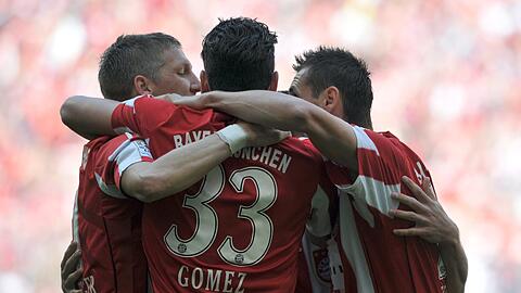 Der Jubel der Bayern beim Torfest gegen Leverkusen.