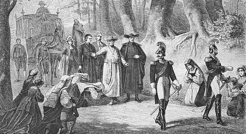 Dieser historische Stich zeigt Papst Pius IX. beim Abendspaziergang.