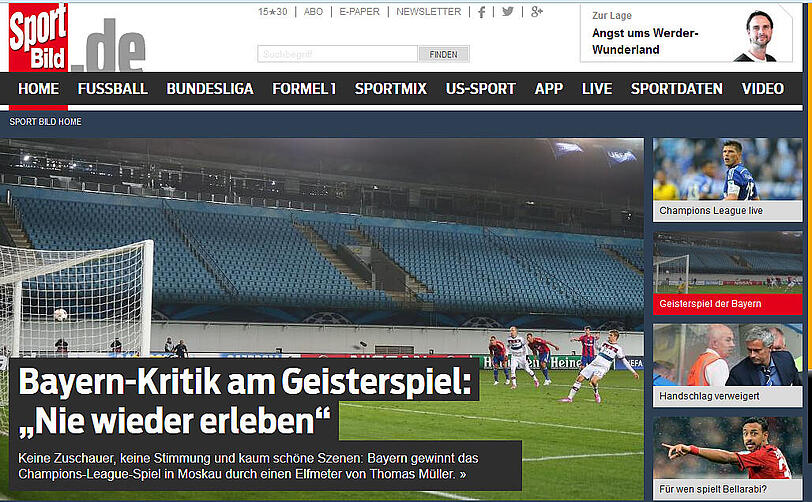 Die Sport-Bild hebt Bayerns Kritik am Geister-Spiel hervor, das die Münchner "nie wieder erleben" möchten.