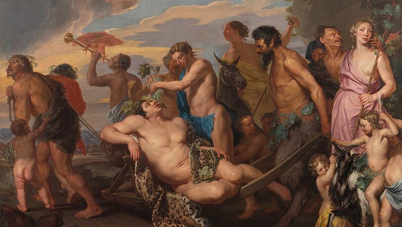 Viel nackte Haut ist auf Michaelina Wautiers Hauptwerk „Triumph des Bacchus“ zu sehen. Die Künstlerin muss irgendwo Akte studiert haben. Und der Triumph ist auch ein kurioser: Der weinselige Gott wird auf der Schubkarre gefahren und bekommt gleich noch saftigen Nachschub. Rechts oben hat sich die Künstlerin als Mänade mit entblößter Brust gemalt. Oder nicht eher als Amazone? Viel nackte Haut ist auf Michaelina Wautiers Hauptwerk „Triumph des Bacchus“ zu sehen. Die Künstlerin muss irgendwo Akte studiert haben. Und der Triumph ist auch ein kurioser: Der weinselige Gott wird auf der Schubkarre gefahren und bekommt gleich noch saftigen Nachschub. Rechts oben hat sich die Künstlerin als Mänade mit entblößter Brust gemalt. Oder nicht eher als Amazone?