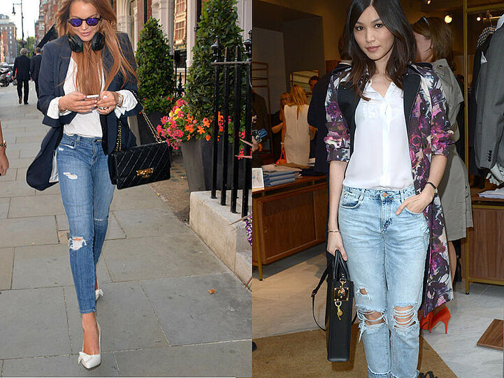 Lohan und Chan: Schick in "Shredded denim"