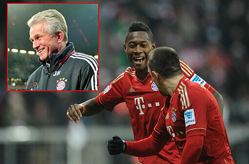 Bei den Spielern (im Bild David Alaba und Franck Ribery) läuft der Schmäh, den Trainer Jupp Heynckes freut's. Die Stimmen zum 4:0-Sieg des FC Bayern gegen Schalke 04.