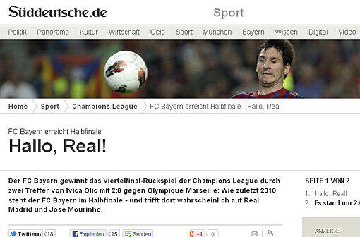 "Hallo, Real!", freut sich die Süddeutsche Zeitung. "Schon sehr früh an diesem Abend raubten die Münchner ihren Kontrahenten dann auch brutal jede Illusion: Nach nur wenigen ruhigeren Anfangsminuten vermittelten sie eine scheinbar grenzenlose Lust, Marseille einfach zu überrennen, getrieben vor allem vom französischen Kunstfußballer Franck Ribéry, der gegen seine ehemaligen Kollegen rannte und dribbelte und rannte, als klemme an seinem Körper die Schnellvorlauftaste."
