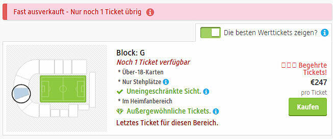 Ein Ticket bei viagogo für 247 Euro.