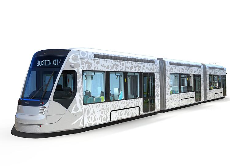 Diese Version der Avenio hat Siemens für Katar gefertigt. Auf einer Strecke von 11,5 Kilometern mit 25 Stationen werden 19 Straßenbahnen vom Typ Avenio komplett oberleitungsfrei fahren.