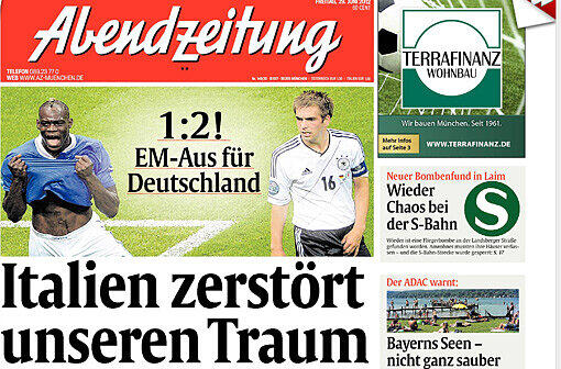 So sieht die Abendzeitung aus am Morgen nach dem Aus bei der EM 2012: EIn zerstörter Traum.