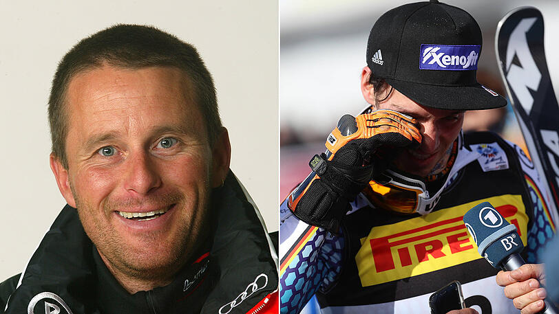 Jugendtrainer Andy Demmel (links) spricht über den Erfolg des beim TV-Interview emotional aufgewühlten Felix Neureuther.