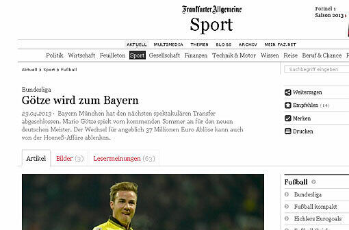 "Götze wird zum Bayern", schreibt die FAZ.
