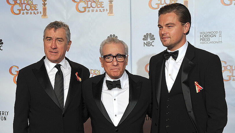 Robert De Niro (v.l.n.r.), Martin Scorsese und Leonardo DiCaprio starten ein gemeinsames Filmprojekt.