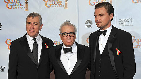 Robert De Niro (v.l.n.r.), Martin Scorsese und Leonardo DiCaprio starten ein gemeinsames Filmprojekt.