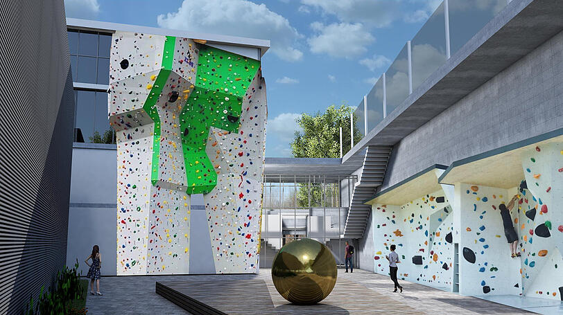 Im Innenhof soll eine Kletterwand gebaut werden.