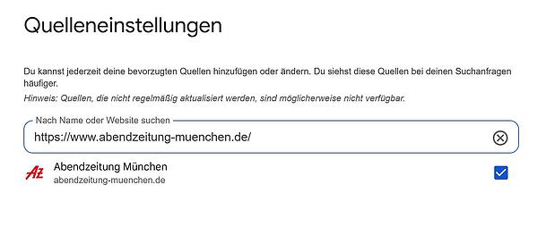 In den Google Quelleneinstellungen k&ouml;nnen Sie Namen oder Website suchen und ganz rechts ein H&auml;kchen zum speichern setzten.