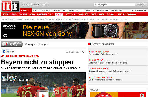 Bild: "Zum Glück hat Marseille keinen Neuer. Ihr Torwart Andrade (32) schenkt Bayern das erste Tor!"