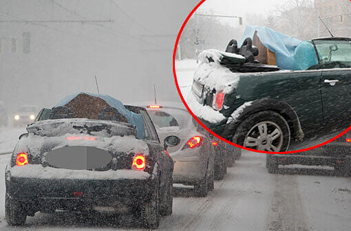 Schlechte Idee: Das Cabrio als Umzugsauto nehmen, wenn gerade der Blizzard tobt...