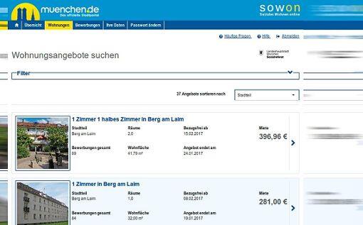 So sieht die Internet-Plattform aus, auf der das Sozialreferat Sozialwohnungen einstellt. Man braucht Zugangsdaten, um sie anzusehen.