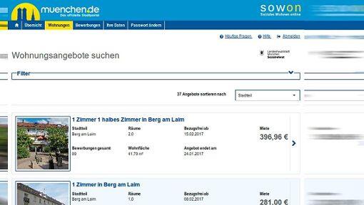 So sieht die Internet-Plattform aus, auf der das Sozialreferat Sozialwohnungen einstellt. Man braucht Zugangsdaten, um sie anzusehen. So sieht die Internet-Plattform aus, auf der das Sozialreferat Sozialwohnungen einstellt. Man braucht Zugangsdaten, um sie anzusehen.
