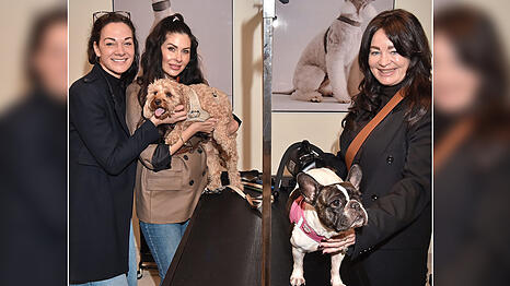 PR-Expertin Charlotte Gr&auml;fin von Oeynhausen (v.l.), Fashion-Expertin Jeannette Graf mit Cavapoo-Dame "Lilly" und Networkerin Michaela Aschberger mit "Lola" beim Store Opening des neuen Dog Spa "Pintu" in M&uuml;nchen.