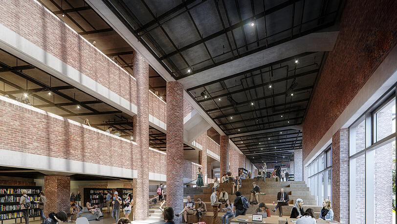 Ob der Gasteig jemals so aussehen wird? Die erneuerte Stadtbibliothek in einem Entwurf des B&uuml;ros Henn f&uuml;r die Sanierung.