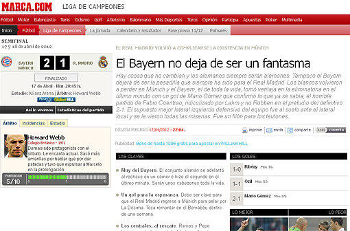 Marca (Spanien) titelt "Die Bayern hören nicht auf, ein Schreckgespenst zu sein." - "Özils Tor kann Gold wert sein. Real hat gute Chancen, zum Finale nach München zurückzukehren."