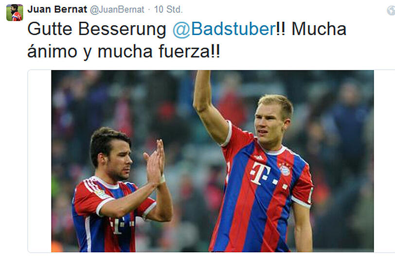 Juan Bernat versucht es auf deutsch und spanisch. "Viel Kampfgeist und Kraft", wünscht ihm der kleine Spanier.