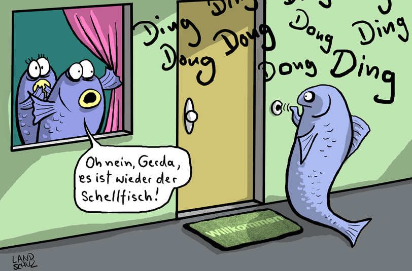 Ein Cartoon aus dem Buch &bdquo;Lachmöwen kennen keine Witze&ldquo; von Dorthe Landschulz, das in der Bahnhofsbuchhandlung zu haben ist.