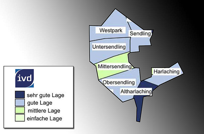 Wohnlage im CheckSendling - Gute LageUntersendling - Gute LageMittersendling - Mittlere LageObersendling - Gute LageWestpark - Gute LageAltharlaching - Sehr gute LageHarlaching - Gute Lage
