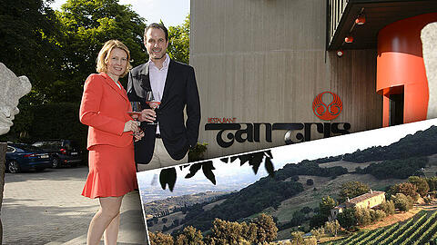 Hoch die Gläser: Felix Eichbauer und seine Frau Sabine, neue Besitzer-Generation vom Zwei-Sterne-Lokal Tantris in Schwabing, haben jetzt ein Weingut in der Toskana gekauft.