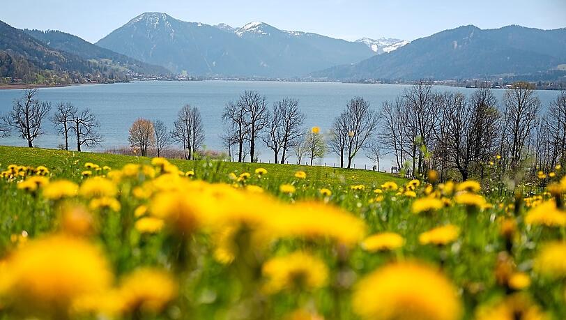 Blick auf den Tegernsee in Gmund. Am langen Wochenende um Christi Himmelfahrt rät die BRB von einer Reise zum beliebten Ausflugsziel aus München ab. Der Grund: fünftägige Bauarbeiten auf Straße und Schiene vom 8. bis 12. Mai.