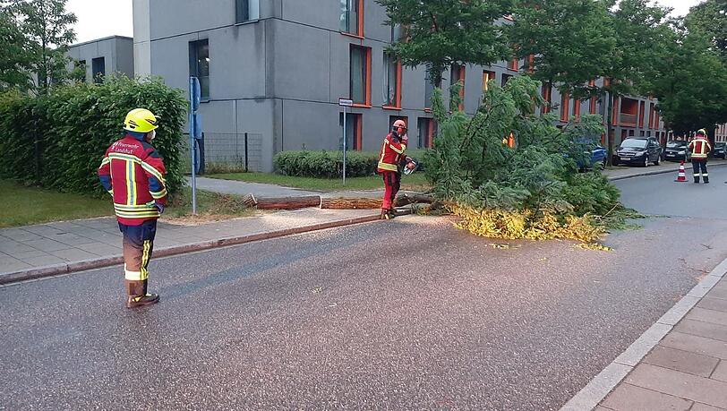 Die Feuerwehr ist auch mit abgebrochenen Ästen beschäftigt. Die Feuerwehr ist auch mit abgebrochenen Ästen beschäftigt.