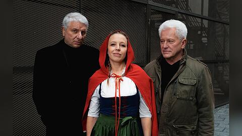 "Tatort: Kehraus": Franz Leitmayr (Udo Wachtveitl, li.) und Ivo Batic (Miroslav Nemec) befragen das "Rotkäppchen" Silke Weinzierl (Nina Proll) .