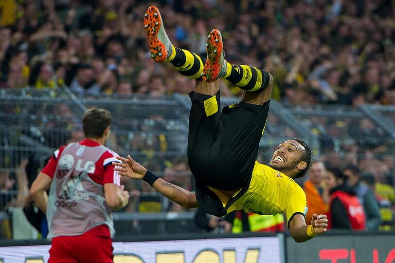 Seinen Salto-Torjubel kann BVB-Stürmer Pierre-Emerick Aubameyang derzeit oft vorführen.