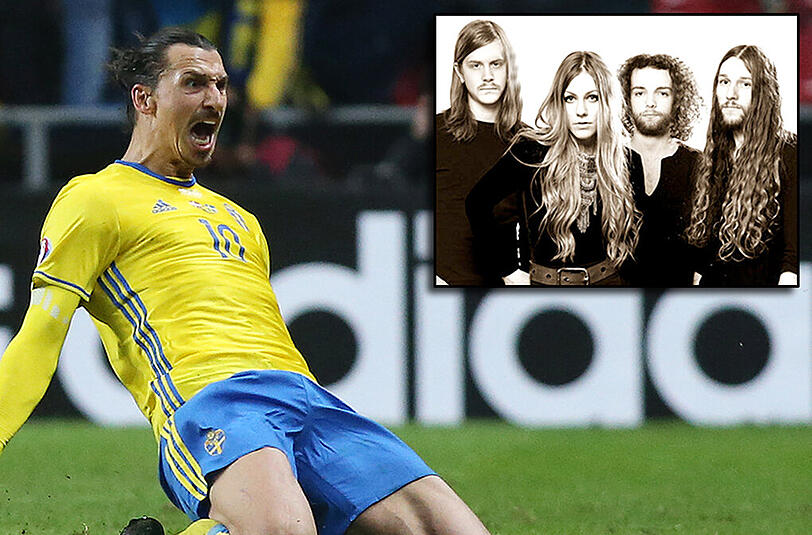 Anführer der schwedischen Nationalmannschaft: Stürmer und Kapitän Zlatan Ibrahimovic. Kleines Bild: Die Retrorock-Sensation Blues Pills - Drummer André Kvarnström, Sängerin Elin Larsson, Gitarrist Dorian Sorriaux und Bassist Zack Anderson (v.l.).