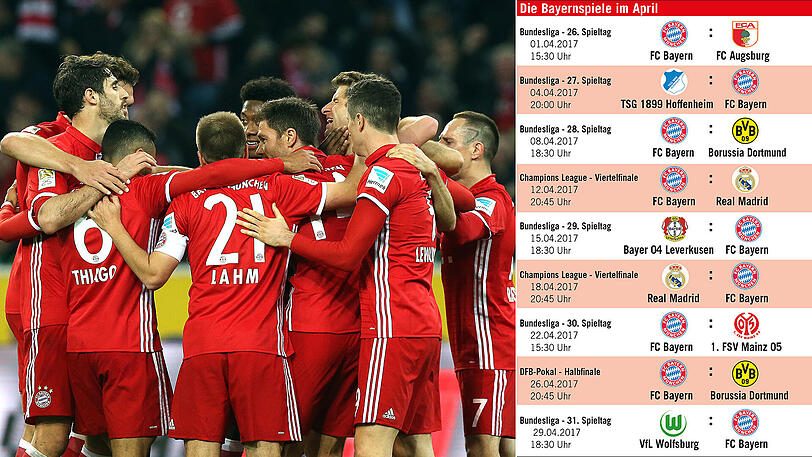 Neun Spiele bestreitet der FC Bayern insgesamt im April - in drei Wettbewerben, in nur 29 Tagen.