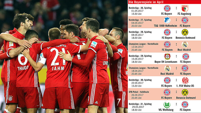 Neun Spiele bestreitet der FC Bayern insgesamt im April - in drei Wettbewerben, in nur 29 Tagen.