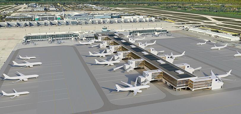 Der geplante "T-Stiel" am Flughafen M&uuml;nchen.