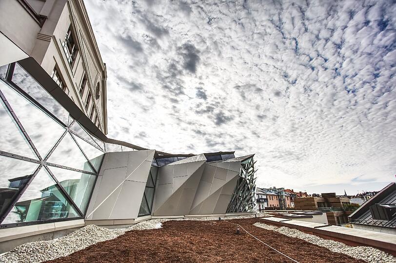 Der Orchester-Proberaum auf dem Dach des neuen Probentrakts hinter dem Gärtnerplatztheater.
