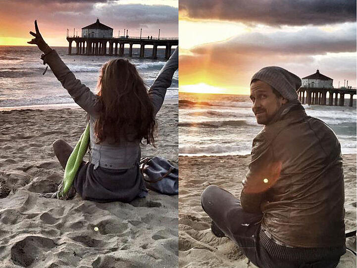 Gemeinsam am Manhattan Beach, getrennt gepostet: Annemarie und Wayne Carpendale