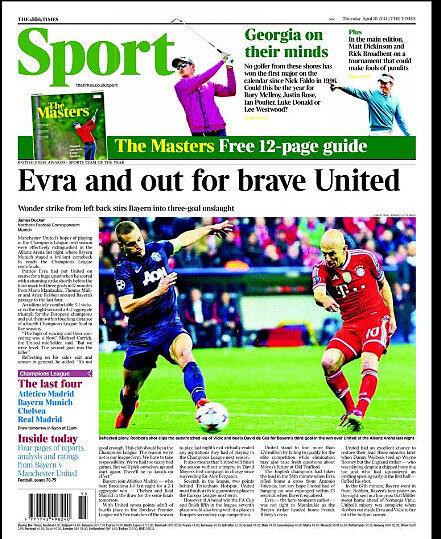 "Evra and out": Ein Wortspiel bemüht "Times Sport". Evra hat den Führungstreffer erzielt. Dann war's schnell aus.