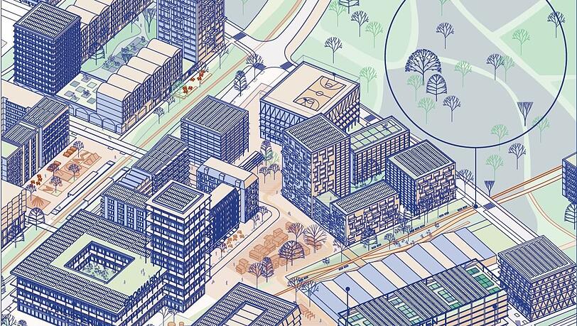 Benedikt Herz, Marta Fernandez Cortés, Daniel Grenz, Anna-Maria Grimm belegen den ersten Platz mit ihrer Arbeit "Metropolis" auf der Fläche des Euro-Industrieparks. Benedikt Herz, Marta Fernandez Cortés, Daniel Grenz, Anna-Maria Grimm belegen den ersten Platz mit ihrer Arbeit "Metropolis" auf der Fläche des Euro-Industrieparks.