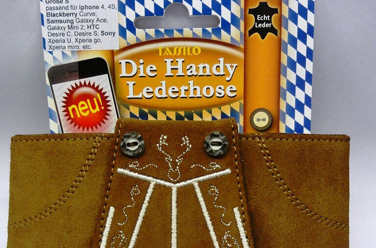 Eine Schutzhülle fürs Smartphone im Lederhosen-Design.