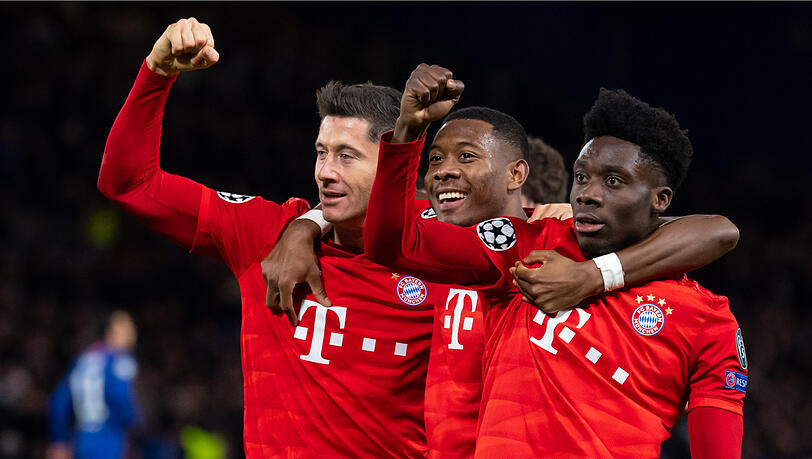Hatten in London allen Grund zum Jubeln: Robert Lewandowski, David Alaba und Alphonso Davies. Hatten in London allen Grund zum Jubeln: Robert Lewandowski, David Alaba und Alphonso Davies.