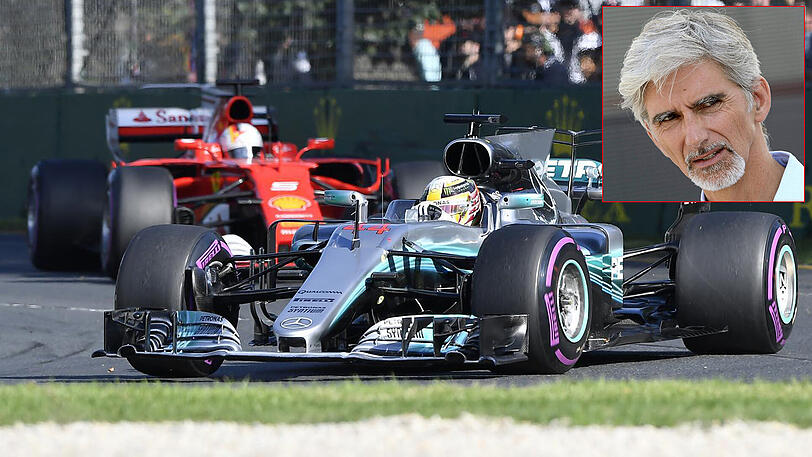 &bdquo;Es wird sicher wieder ein spannendes Duell zwischen Vettel (l., hinten) und Hamilton&ldquo;, sagt Damon Hill (kl. Foto).