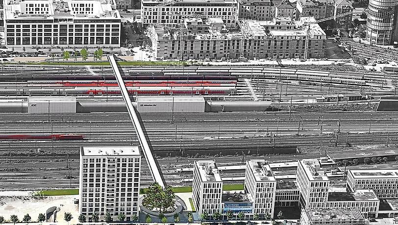 Soll die Maxvorstadt mit der Schwanthalerhöhe verbinden: der Arnulfsteg östlich von der Donnersbergerbrücke. Soll die Maxvorstadt mit der Schwanthalerhöhe verbinden: der Arnulfsteg östlich von der Donnersbergerbrücke.