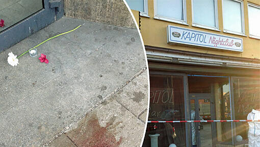 Ein Teelicht und eine Blume vor dem Eingang des "Kapitol Nightclub" in der Arnulfstraße. Davor ein Blutfleck. Hier ist Dienstagmorgen eine Bar-Frau erstochen worden. Ein Teelicht und eine Blume vor dem Eingang des "Kapitol Nightclub" in der Arnulfstraße. Davor ein Blutfleck. Hier ist Dienstagmorgen eine Bar-Frau erstochen worden.