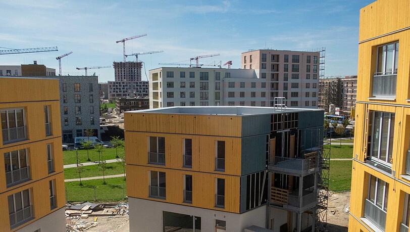 Das Projekt WagnisWest der Genossenschaft Wagnis in Freiham während der Bauarbeiten. Das Projekt WagnisWest der Genossenschaft Wagnis in Freiham während der Bauarbeiten.